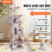 Cat Tree 160 cm Cat Tower with 2 Cat Condos Scratching Post Light Grey V952-DXSMS7C2FQH0PX1IIV0