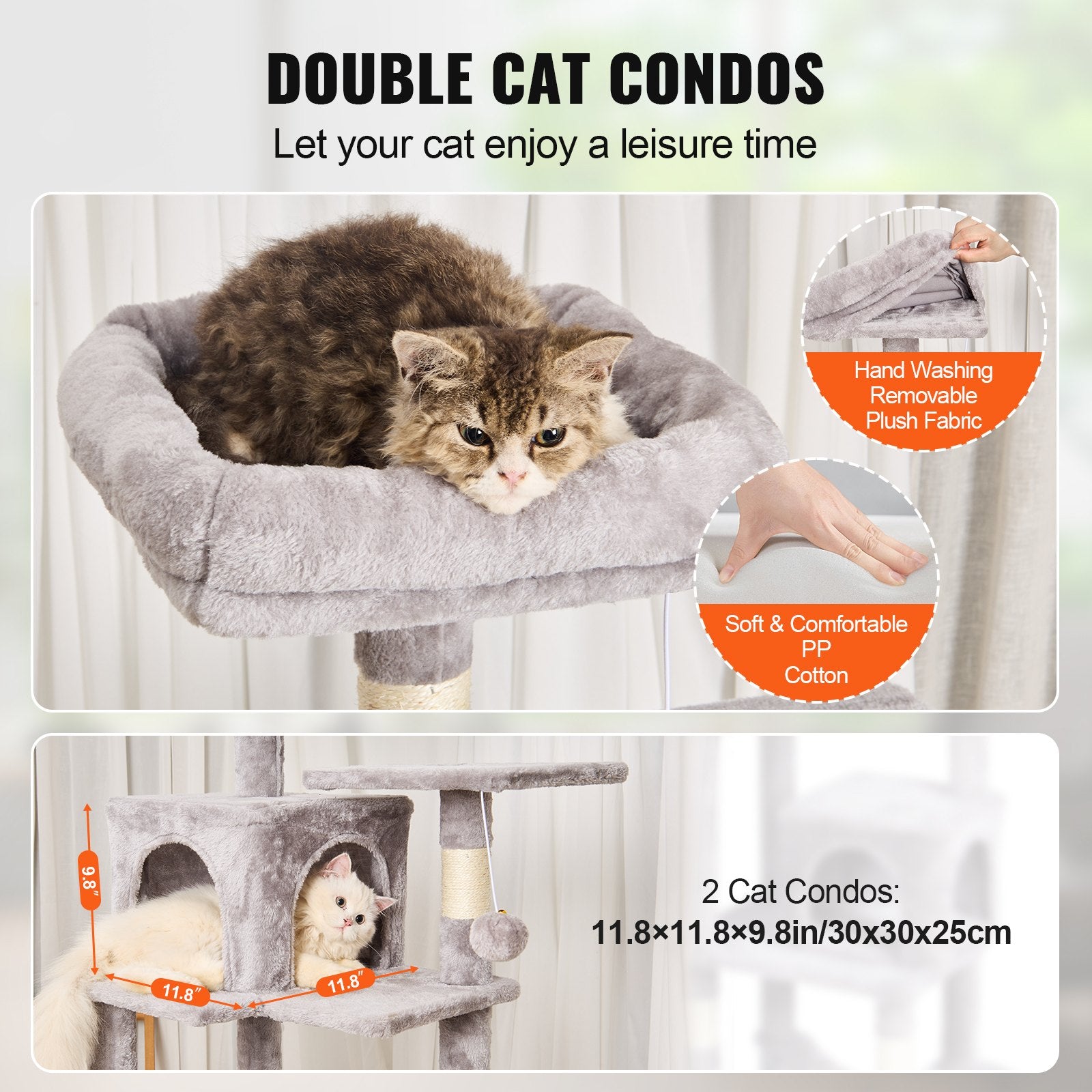 Cat Tree 160 cm Cat Tower with 2 Cat Condos Scratching Post Light Grey V952-DXSMS7C2FQH0PX1IIV0