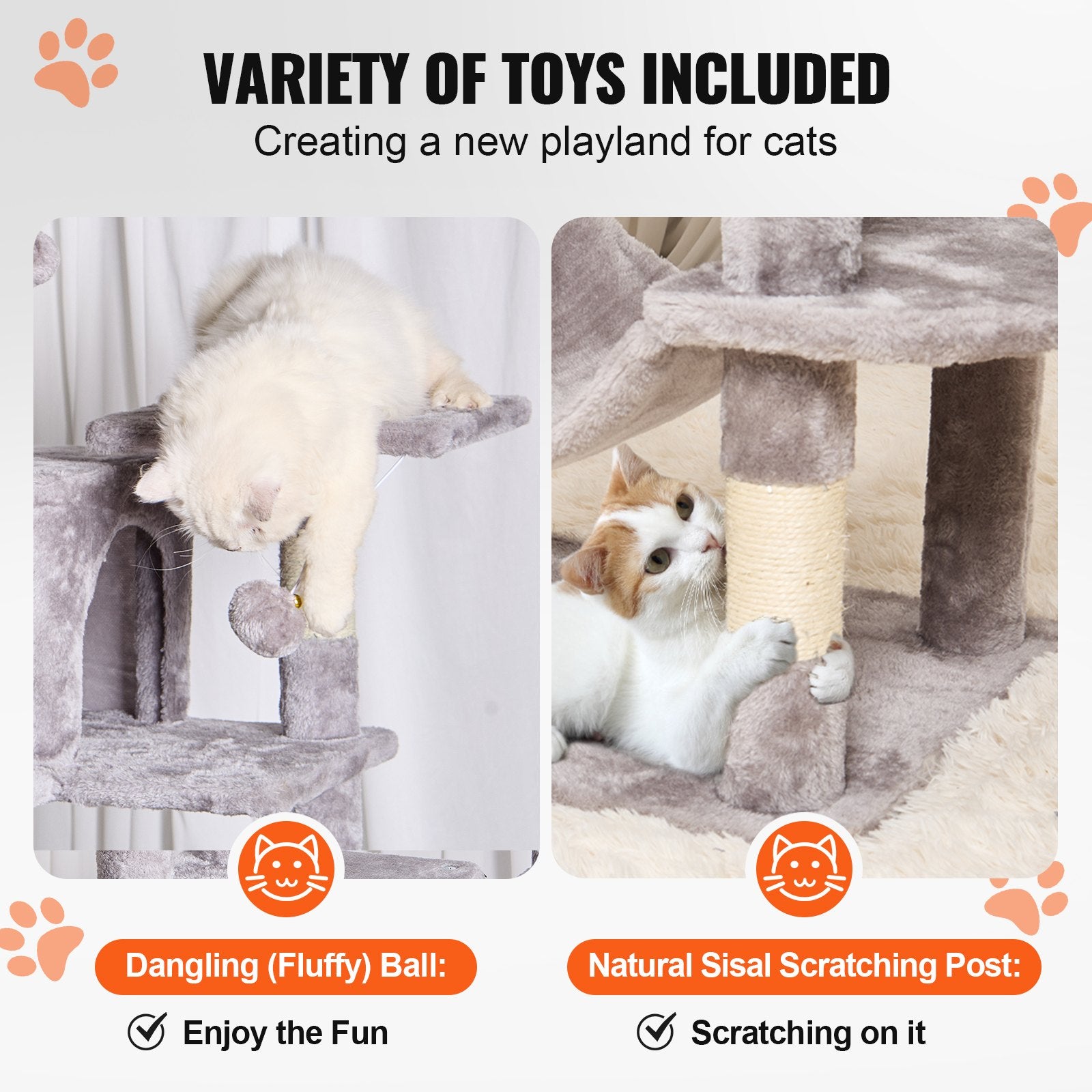 Cat Tree 160 cm Cat Tower with 2 Cat Condos Scratching Post Light Grey V952-DXSMS7C2FQH0PX1IIV0
