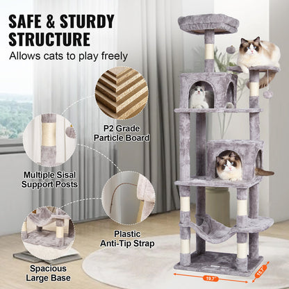 Cat Tree 160 cm Cat Tower with 2 Cat Condos Scratching Post Light Grey V952-DXSMS7C2FQH0PX1IIV0