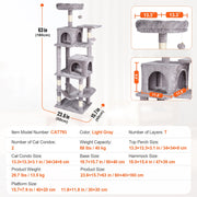 Cat Tree 160 cm Cat Tower with 2 Cat Condos Scratching Post Light Grey V952-DXSMS7C2FQH0PX1IIV0