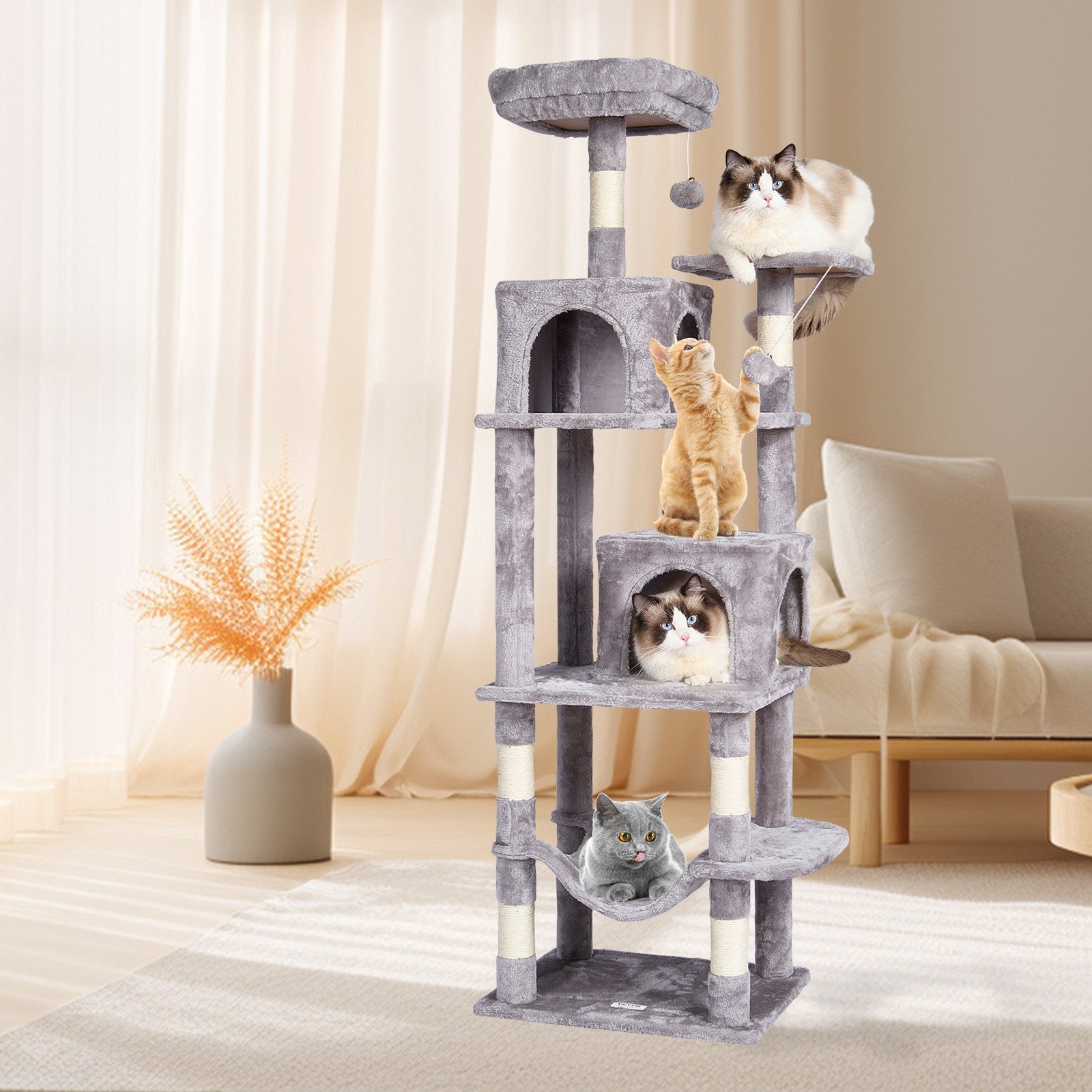 Cat Tree 160 cm Cat Tower with 2 Cat Condos Scratching Post Light Grey V952-DXSMS7C2FQH0PX1IIV0