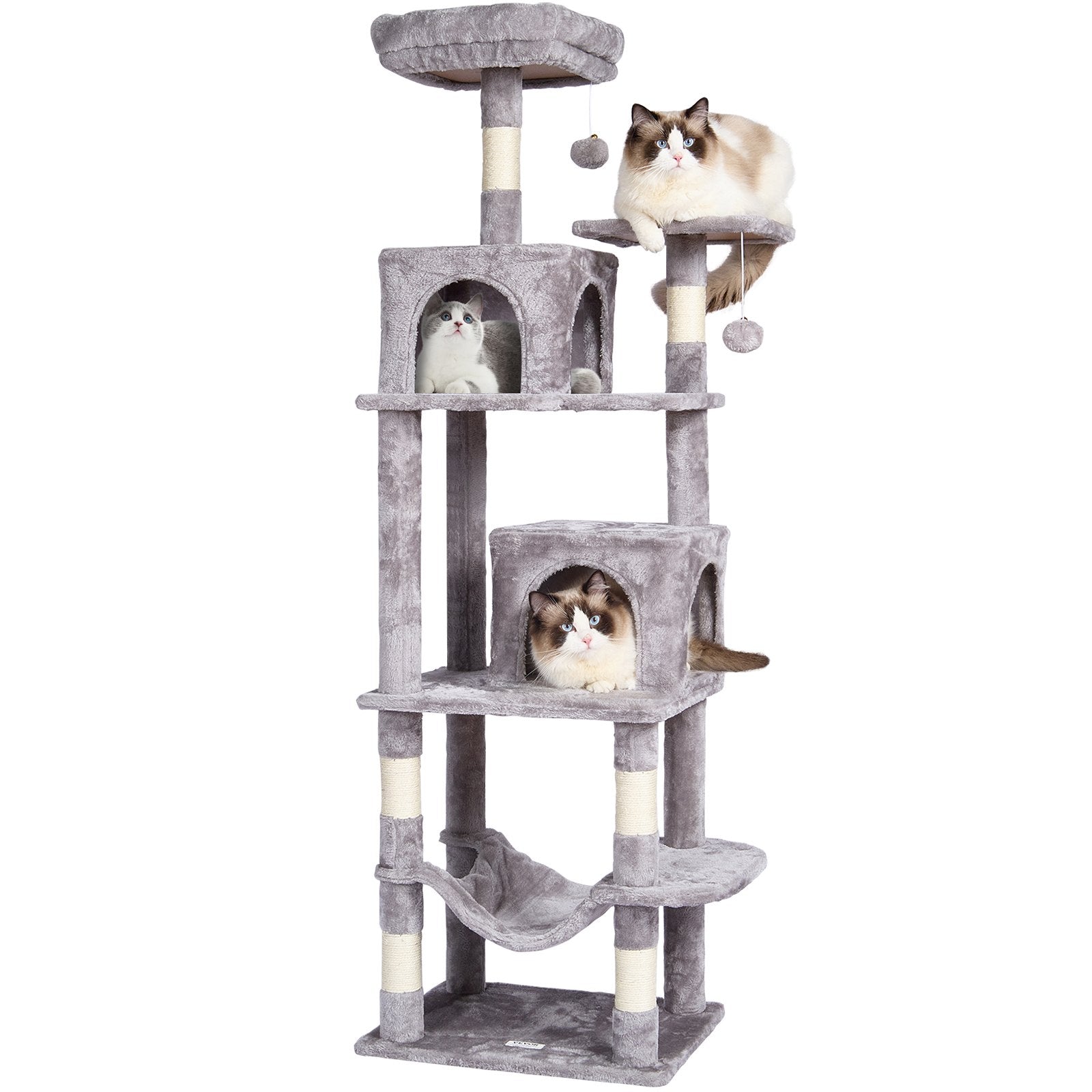 Cat Tree 160 cm Cat Tower with 2 Cat Condos Scratching Post Light Grey V952-DXSMS7C2FQH0PX1IIV0