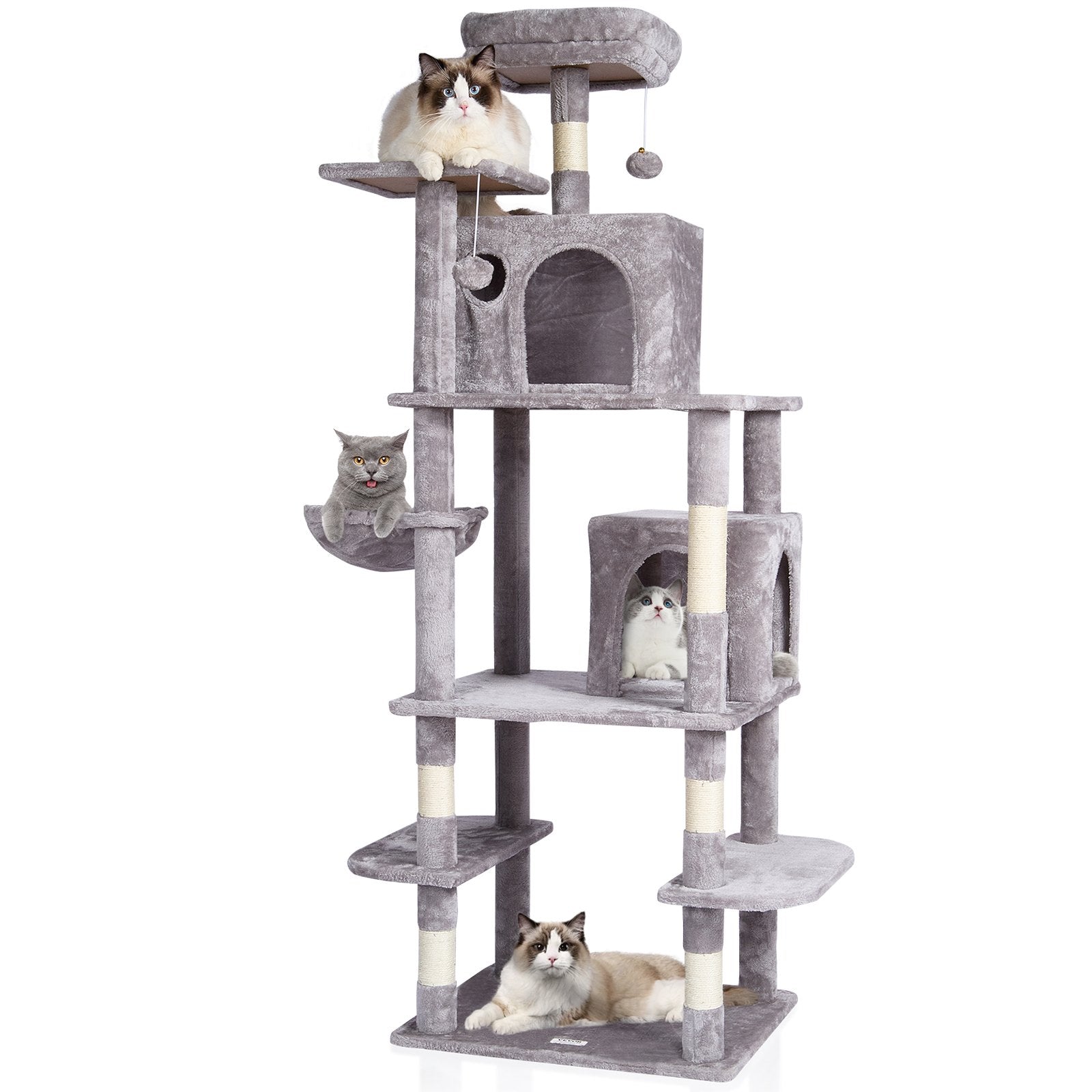 Cat Tree 174 cm Cat Tower with Cat Condos Sisal Scratching Post Light Grey V952-DXSMS8C2FQH03S5QHV0