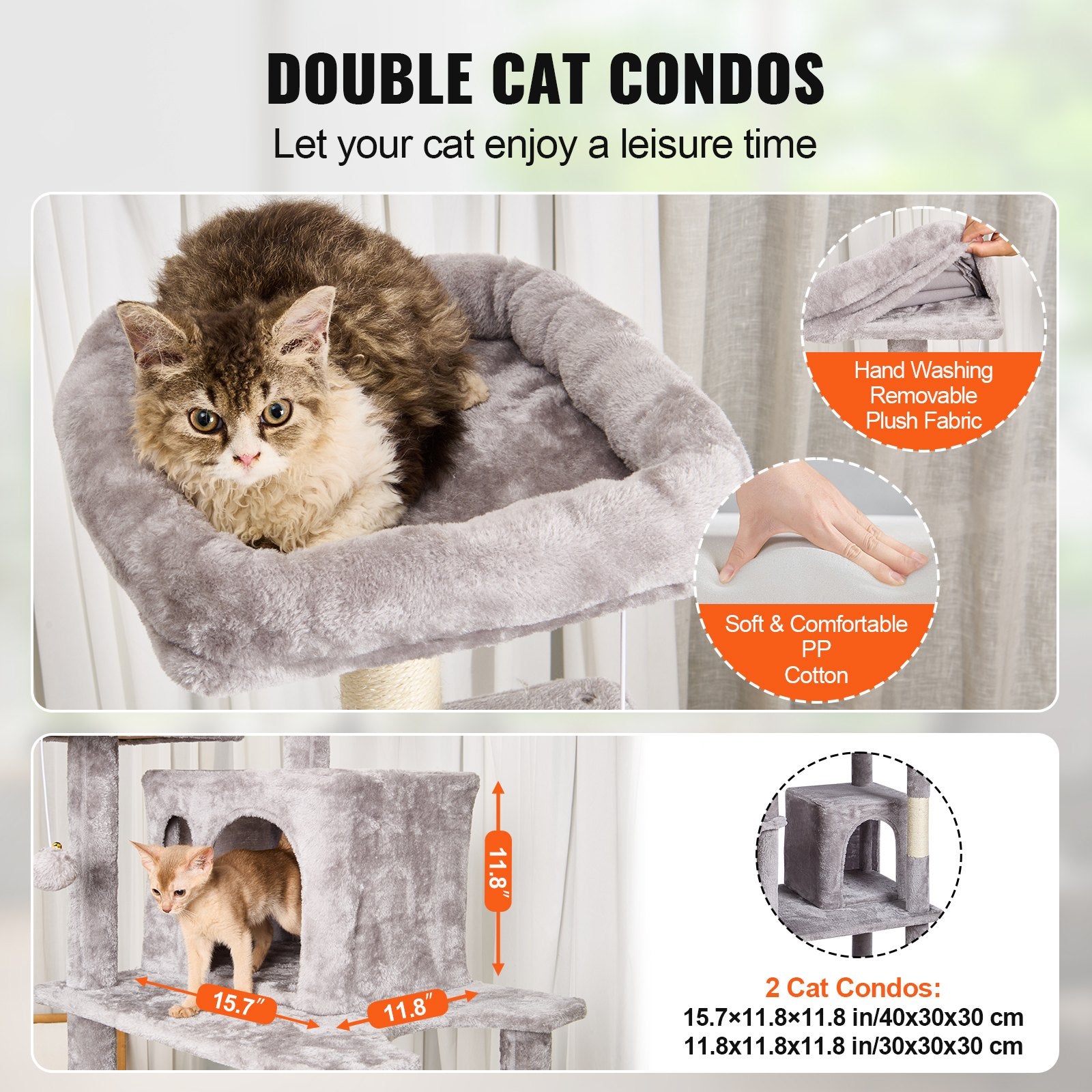 Cat Tree 174 cm Cat Tower with Cat Condos Sisal Scratching Post Light Grey V952-DXSMS8C2FQH03S5QHV0