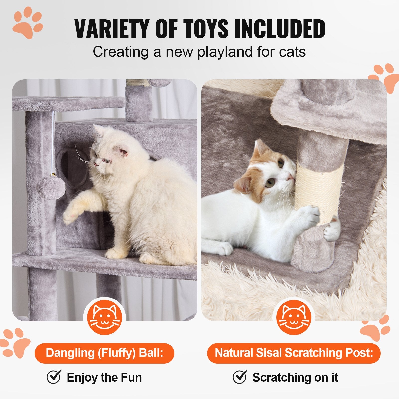 Cat Tree 174 cm Cat Tower with Cat Condos Sisal Scratching Post Light Grey V952-DXSMS8C2FQH03S5QHV0