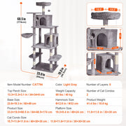 Cat Tree 174 cm Cat Tower with Cat Condos Sisal Scratching Post Light Grey V952-DXSMS8C2FQH03S5QHV0