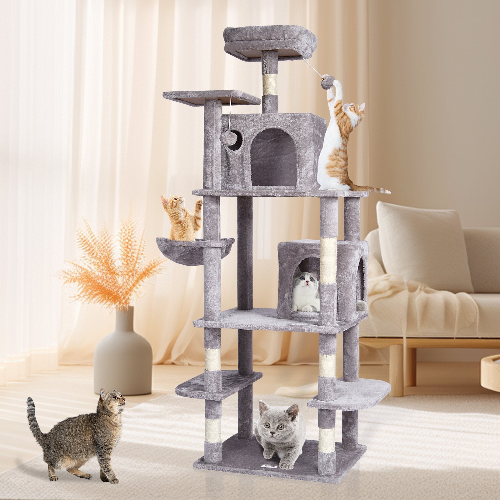 Cat Tree 174 cm Cat Tower with Cat Condos Sisal Scratching Post Light Grey V952-DXSMS8C2FQH03S5QHV0