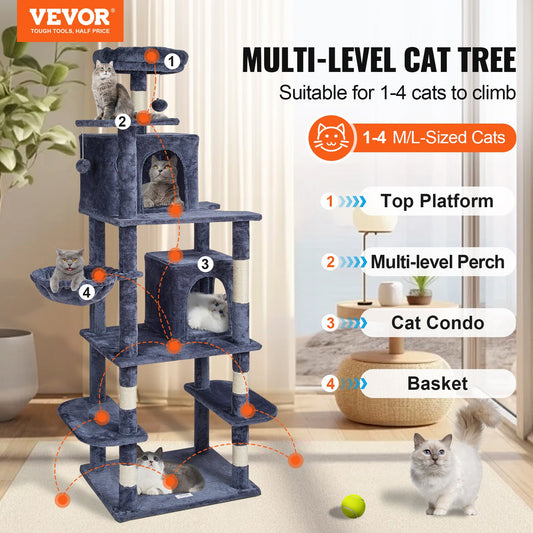Cat Tree 174 cm Cat Tower with Cat Condos Sisal Scratching Post Dark Grey V952-DXSMS8C2FSH0S4J5KV0
