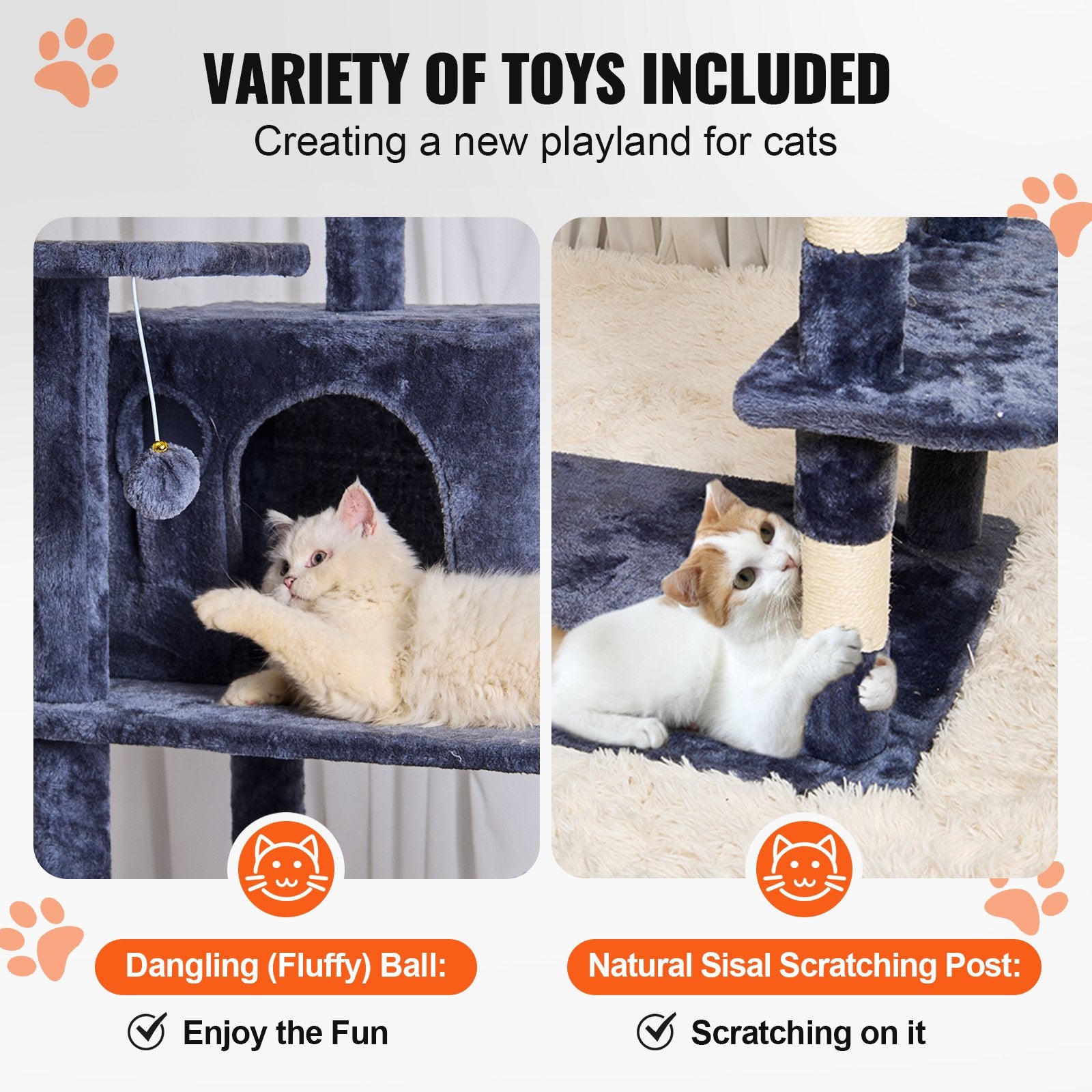 Cat Tree 174 cm Cat Tower with Cat Condos Sisal Scratching Post Dark Grey V952-DXSMS8C2FSH0S4J5KV0