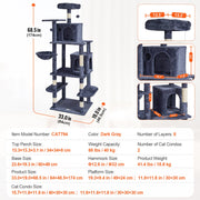 Cat Tree 174 cm Cat Tower with Cat Condos Sisal Scratching Post Dark Grey V952-DXSMS8C2FSH0S4J5KV0