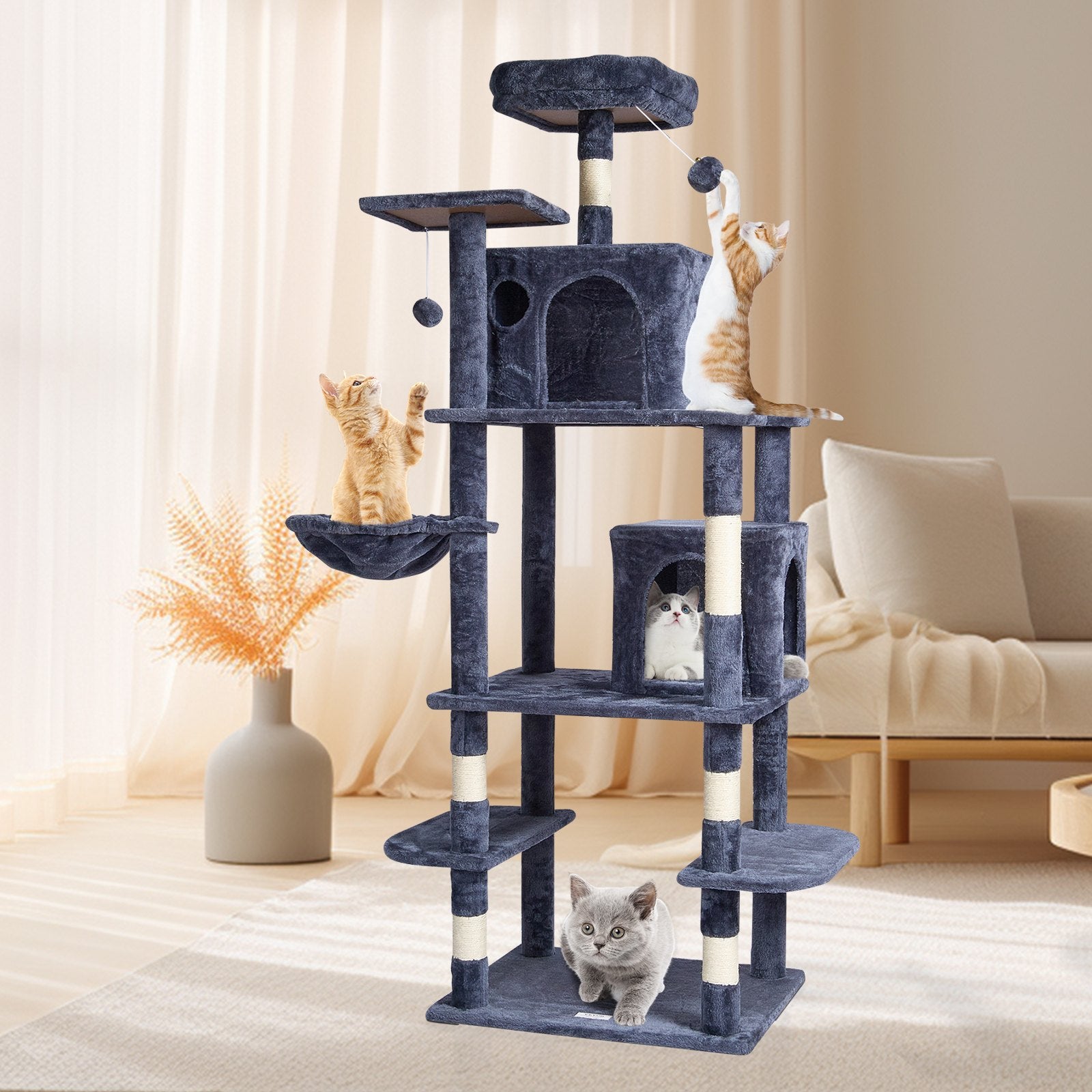 Cat Tree 174 cm Cat Tower with Cat Condos Sisal Scratching Post Dark Grey V952-DXSMS8C2FSH0S4J5KV0