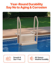 3-Step Taupe Robust Pool Ladder of 2 Handrails for 914.4-1219.2 mm Pools V952-DXYCTLTSFSSLFPJ4ZV0