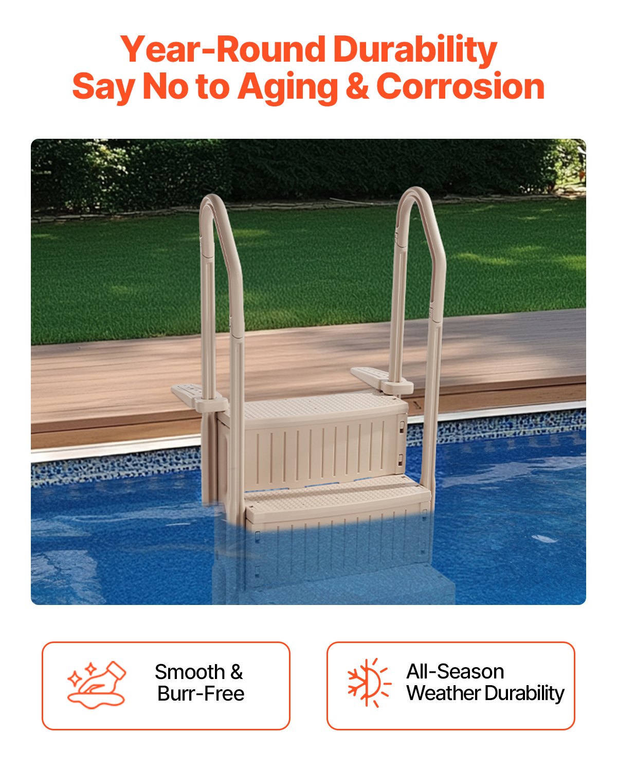 3-Step Taupe Robust Pool Ladder of 2 Handrails for 914.4-1219.2 mm Pools V952-DXYCTLTSFSSLFPJ4ZV0