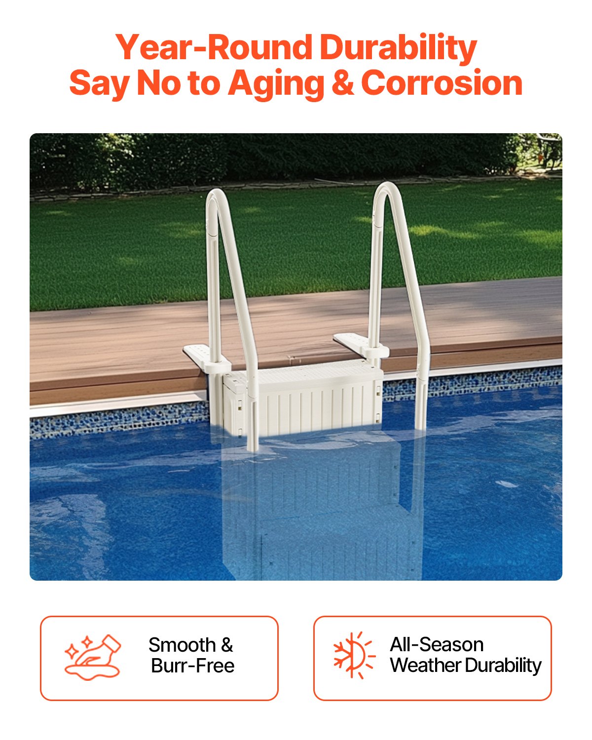 4-Step White Robust Pool Ladder of 2 Handrails for 1219.2-1371.6 mm Pools V952-DXYCTLTSFSSLMT8OVV0