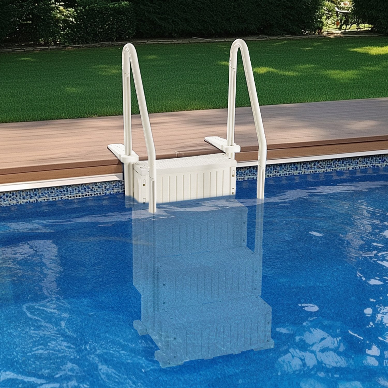 4-Step White Robust Pool Ladder of 2 Handrails for 1219.2-1371.6 mm Pools V952-DXYCTLTSFSSLMT8OVV0