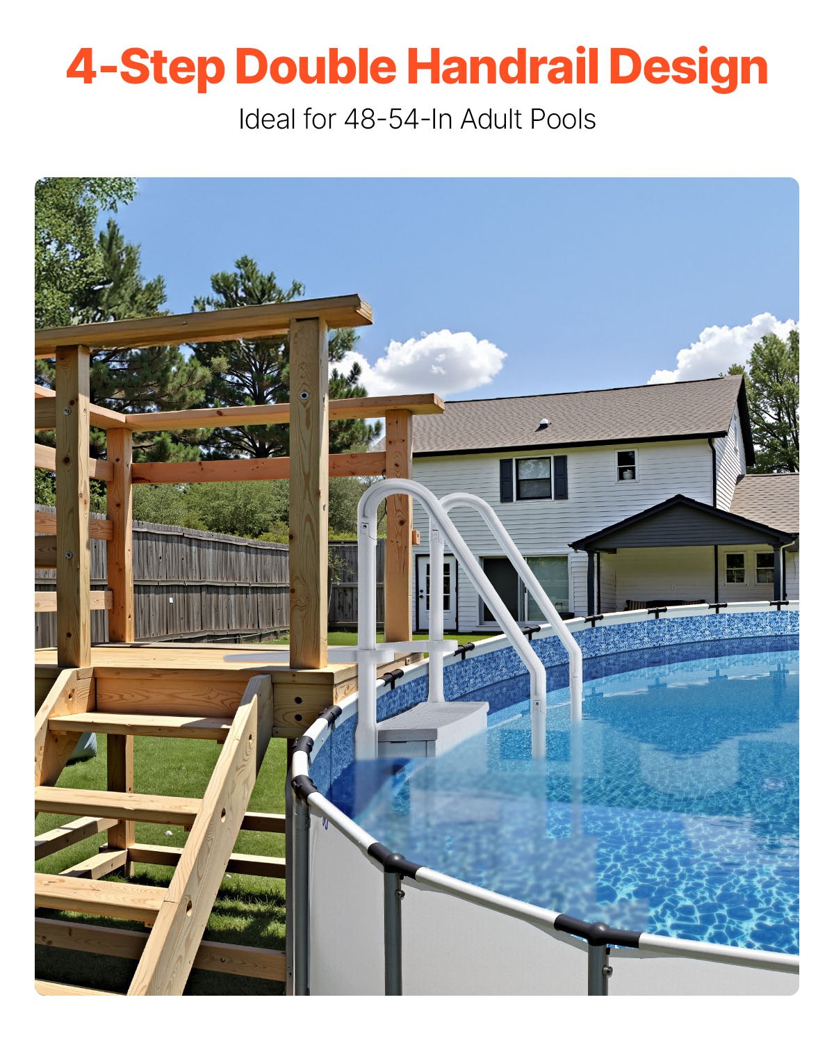 4-Step Grey Robust Pool Ladder of 2 Handrails for 1219.2-1371.6 mm Pools V952-DXYCTLTSFSSLS1J0IV0