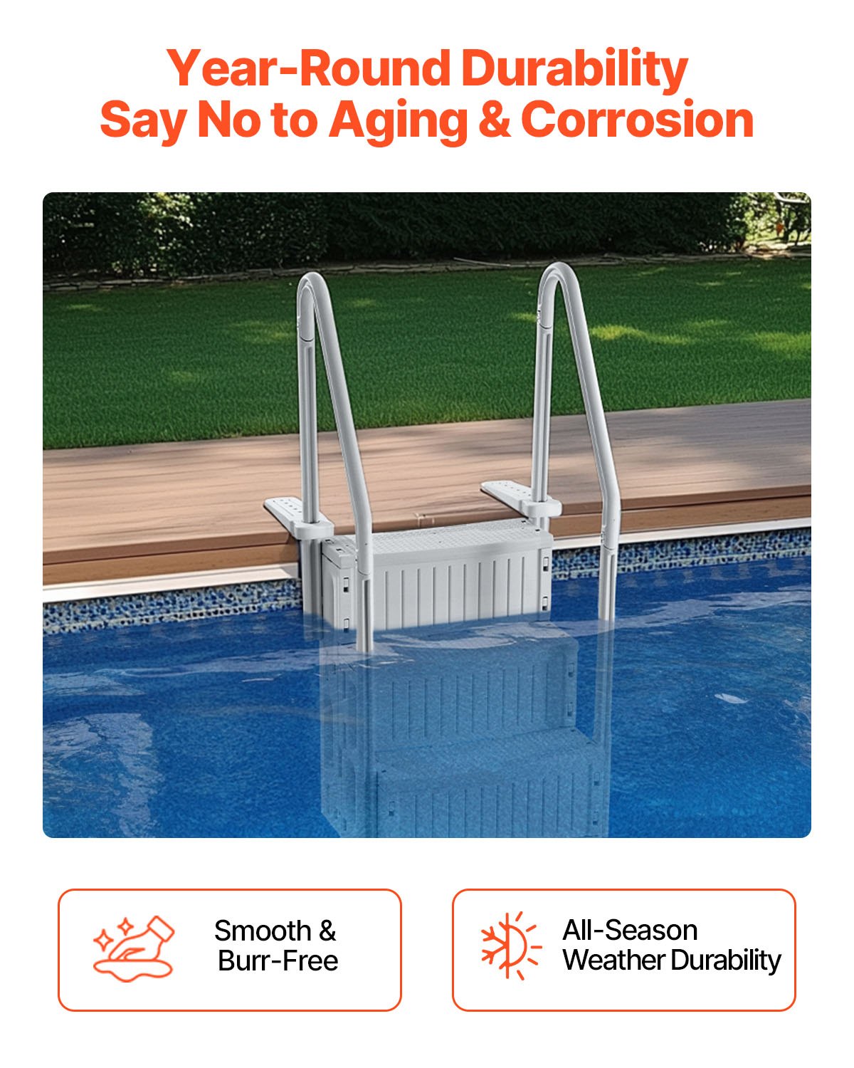 4-Step Grey Robust Pool Ladder of 2 Handrails for 1219.2-1371.6 mm Pools V952-DXYCTLTSFSSLS1J0IV0