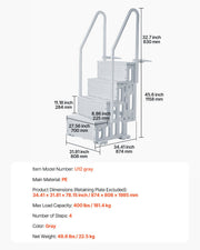 4-Step Grey Robust Pool Ladder of 2 Handrails for 1219.2-1371.6 mm Pools V952-DXYCTLTSFSSLS1J0IV0
