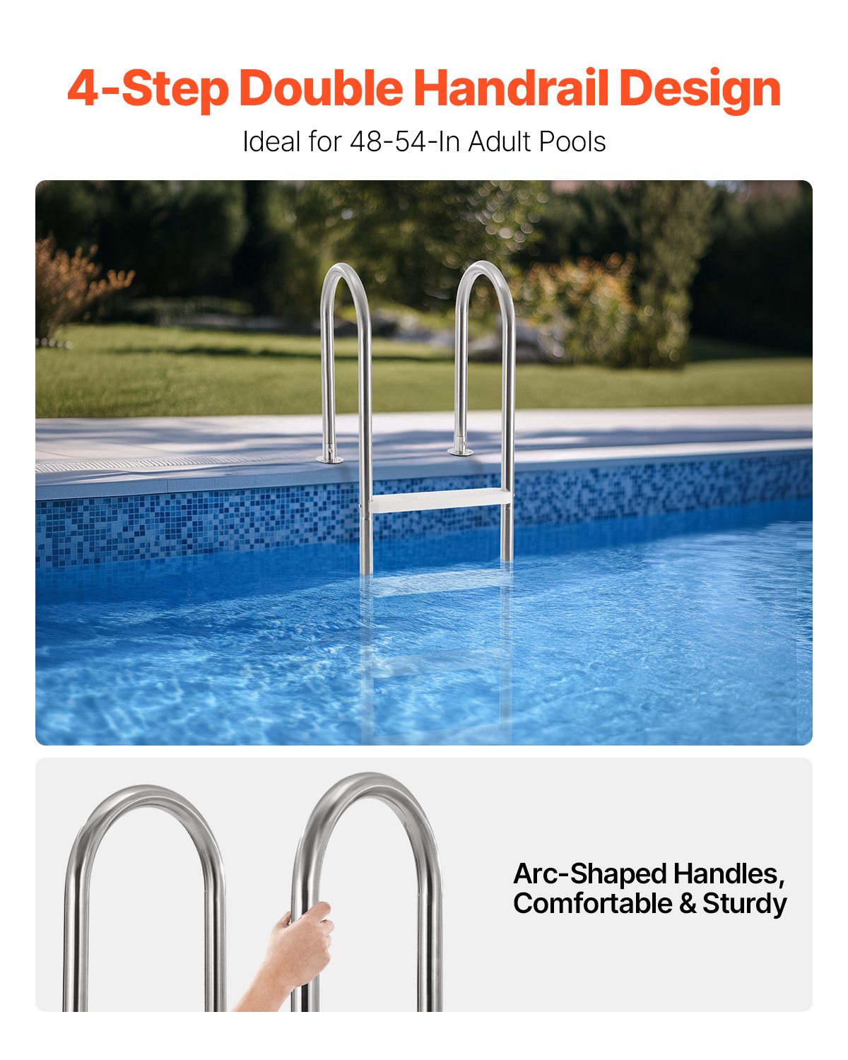 4-Step Stainless Steel Pool Ladder of 2 Handrail for 1371.6 mm Decked Pool V952-DXYCTTBGGBXGT35OAV0