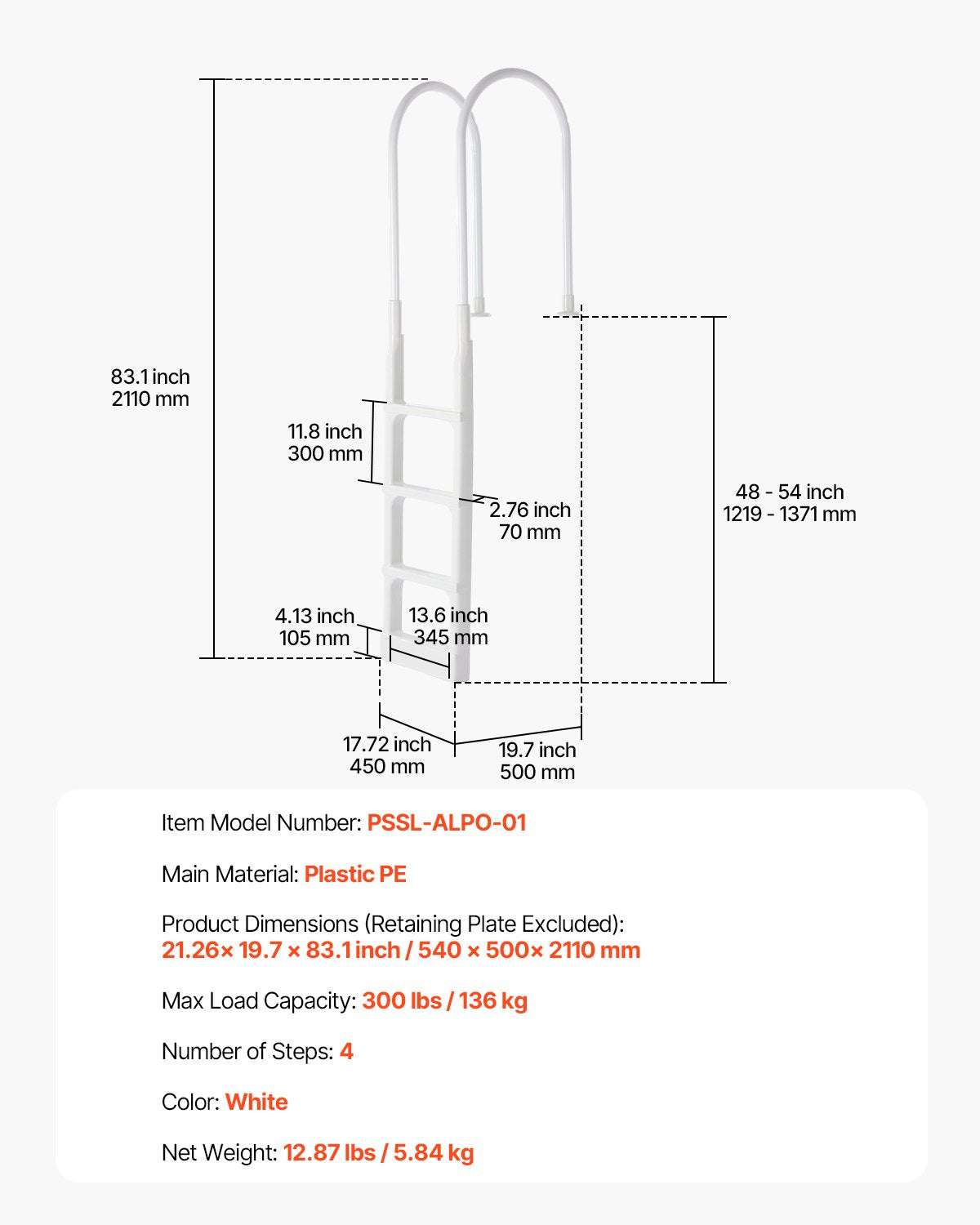 Thickened 4-Step Pool Ladder of Double Handrails for 1219.2-1371.6mm Pool V952-DXYCTTBGGSLBVYRNQV0