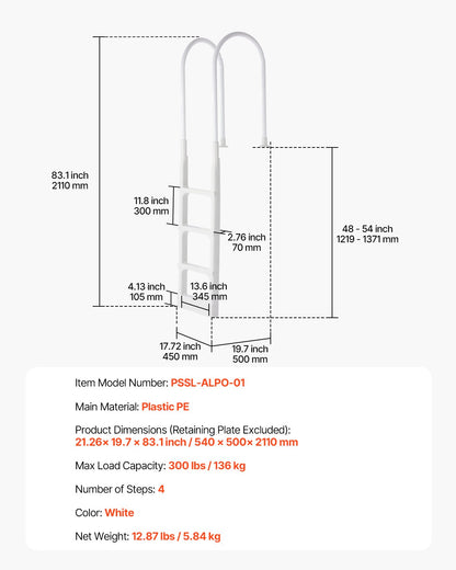 Thickened 4-Step Pool Ladder of Double Handrails for 1219.2-1371.6mm Pool V952-DXYCTTBGGSLBVYRNQV0