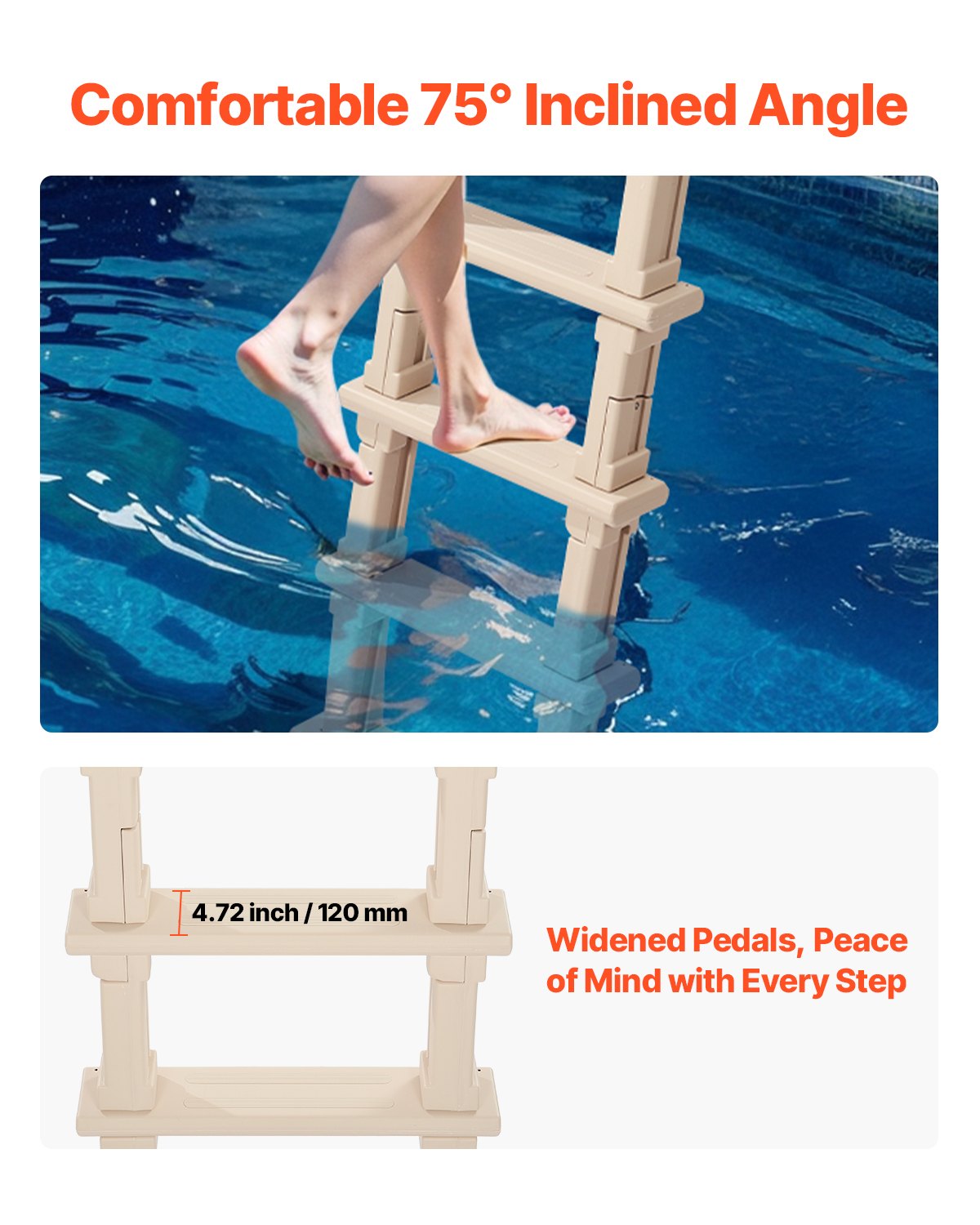 5-Step Inclined Robust Pool Ladder of 2 Handrails for 1219.2-1371.6mm Pool V952-DXYCTTBGGSLHJ6UMVV0