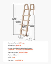 5-Step Inclined Robust Pool Ladder of 2 Handrails for 1219.2-1371.6mm Pool V952-DXYCTTBGGSLHJ6UMVV0