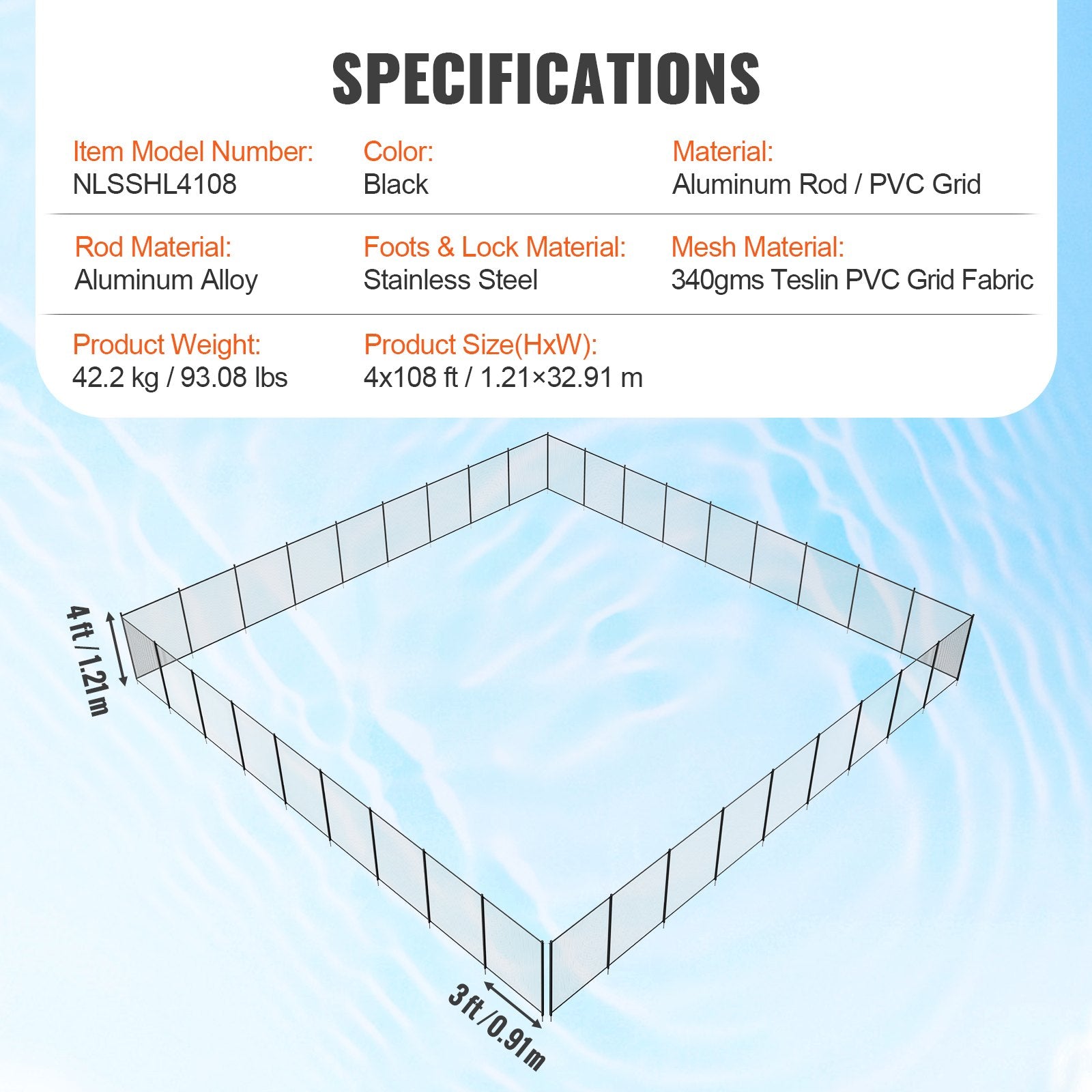 Pool Fence 4 x 108 FT Removable Pool Fences for Inground Pools Outdoor V952-DXYCWL4108FTYMRZ5V0