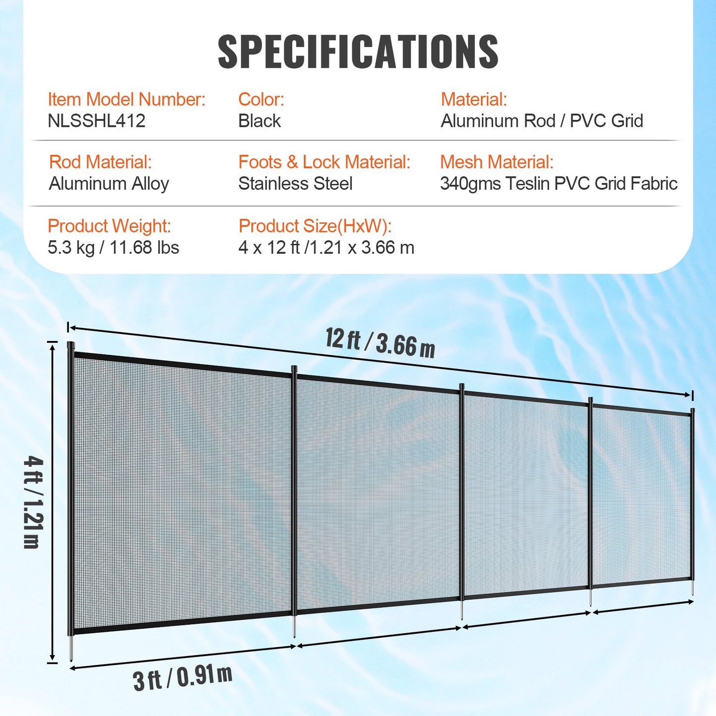 Pool Fence, 4 x 12 FT Pool Fences for Inground Pools, Removable Child Safety Pool Fencing, Easy DIY V952-DXYCWL412FTH374E1V0