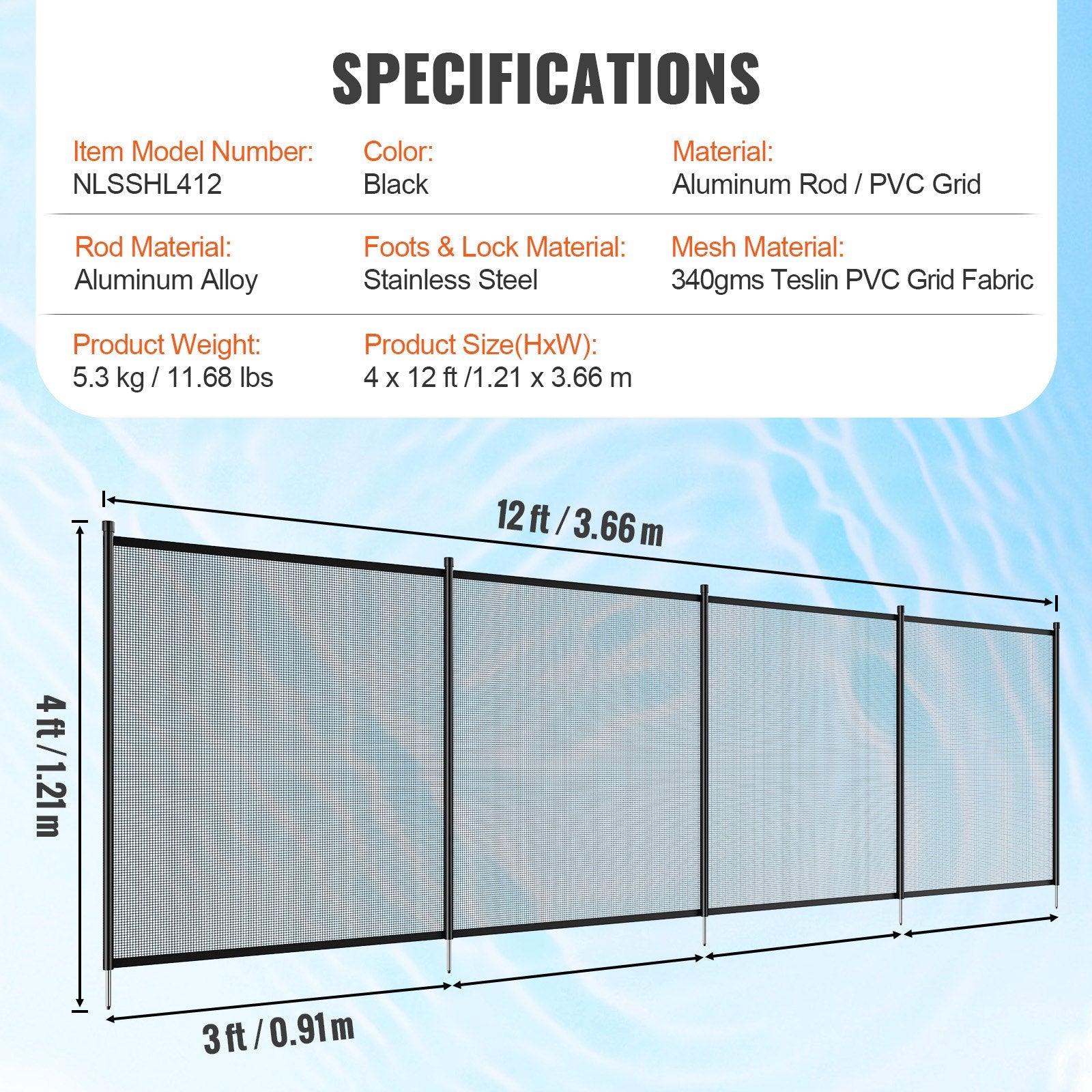 Pool Fence, 4 x 12 FT Pool Fences for Inground Pools, Removable Child Safety Pool Fencing, Easy DIY V952-DXYCWL412FTH374E1V0