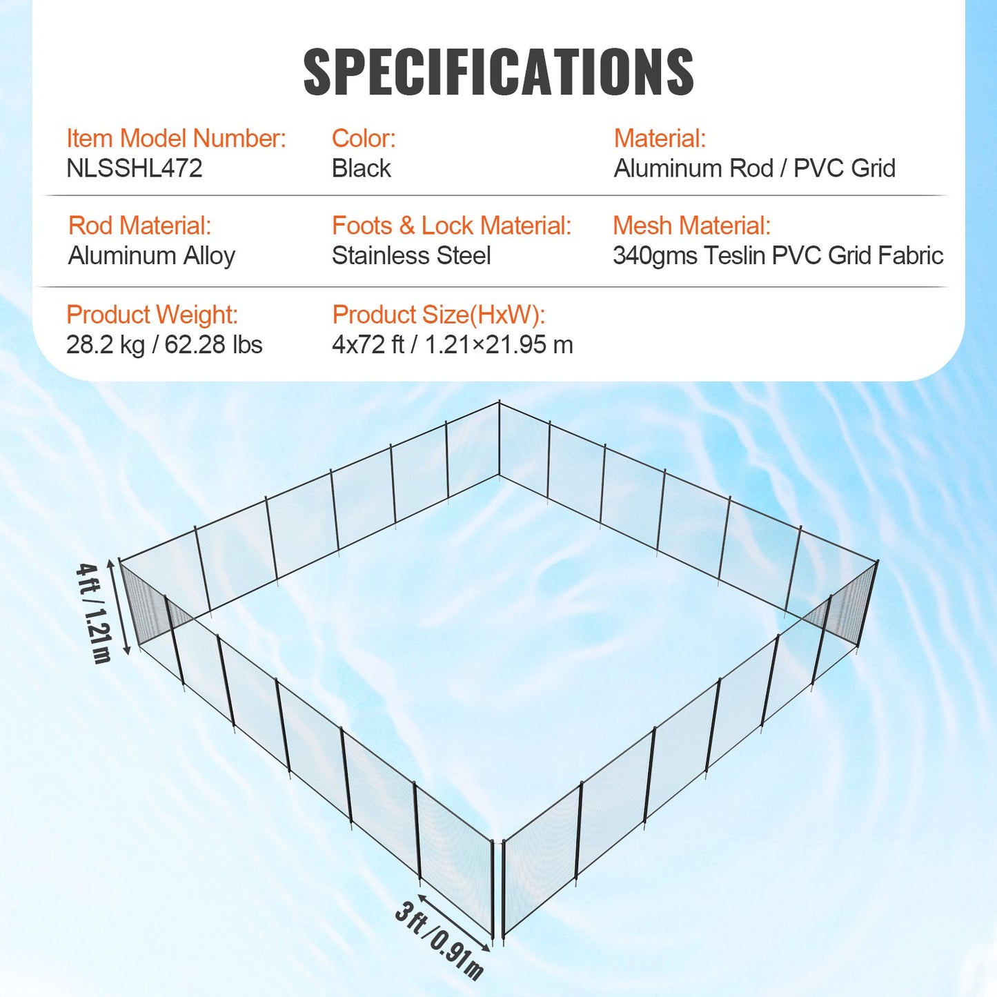 Pool Fence, 4 x 72 FT Pool Fences for Inground Pools, Removable Child Safety Pool Fencing, Easy DIY V952-DXYCWL472FTH8LOXPV0