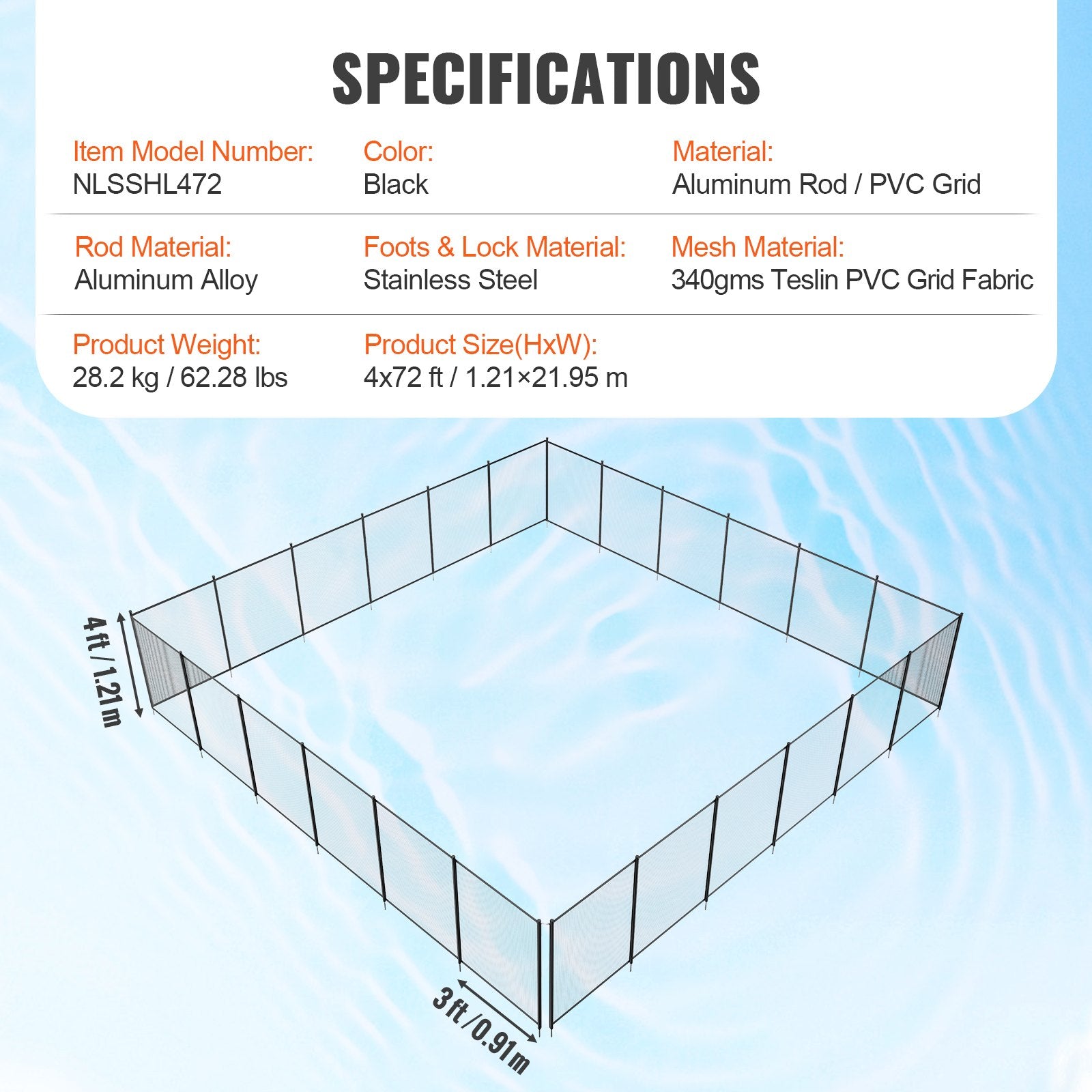 Pool Fence, 4 x 72 FT Pool Fences for Inground Pools, Removable Child Safety Pool Fencing, Easy DIY V952-DXYCWL472FTH8LOXPV0