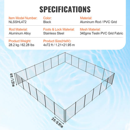 Pool Fence, 4 x 72 FT Pool Fences for Inground Pools, Removable Child Safety Pool Fencing, Easy DIY V952-DXYCWL472FTH8LOXPV0