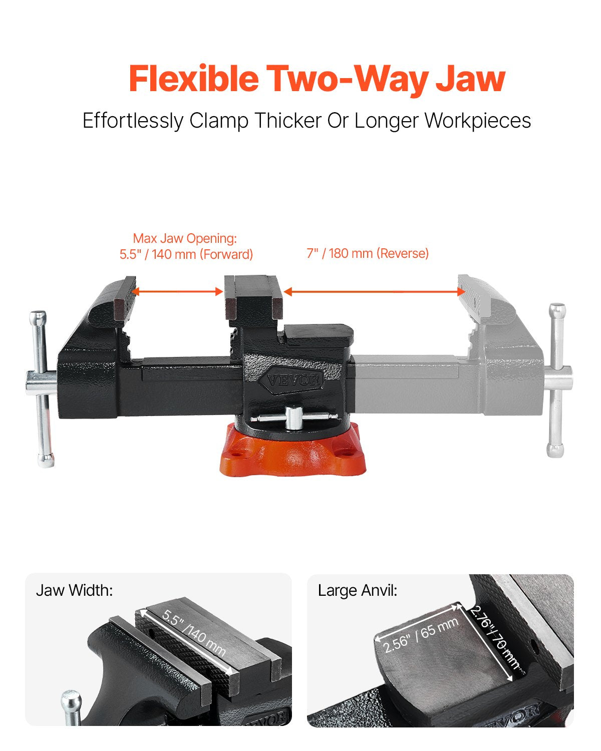 Bench Vise, 140 mm Jaw Width, 140 mm Max Jaw Opening Multipurpose Vise with 360 degrees Swivel Locking Base, V952-DXZSDGNTQ55IFO0S7V0