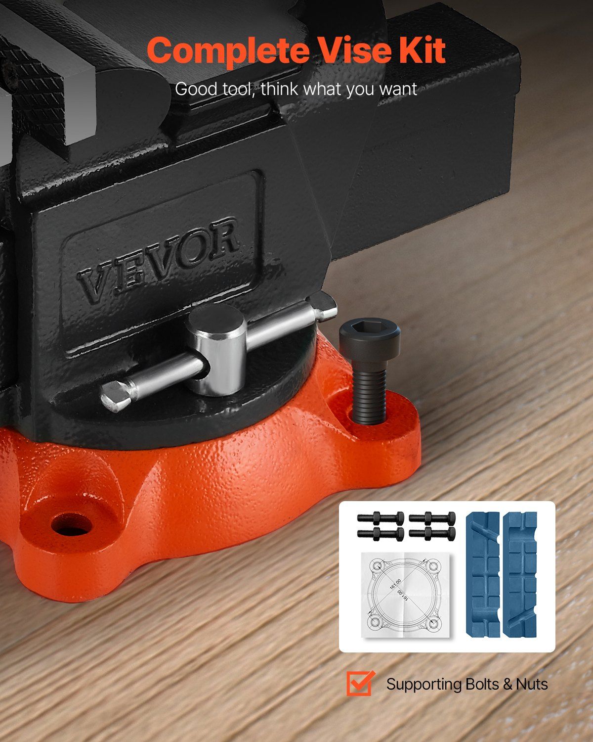 Bench Vise, 127 mm Jaw Width, 125 mm Max Jaw Opening Multipurpose Vise with 360 degrees Swivel Locking Base, V952-DXZSDGNTQ5INLZ20LV0