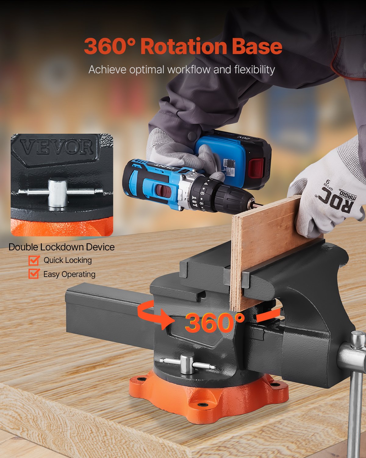 203 mm Bench Vice Multipurpose Heavy Duty Ductile Iron Swivel Locking Base V952-DXZSDGNTQ8INTFIJJV0