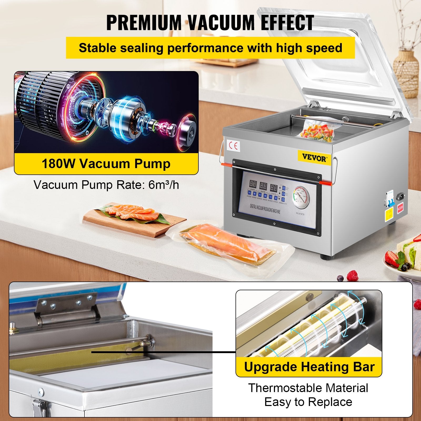 DZ-260C Digital Vacuum Sealer Food Vacuum Sealing Packing Machine 220V V952-DZ-260ZKBZJ400W01V3