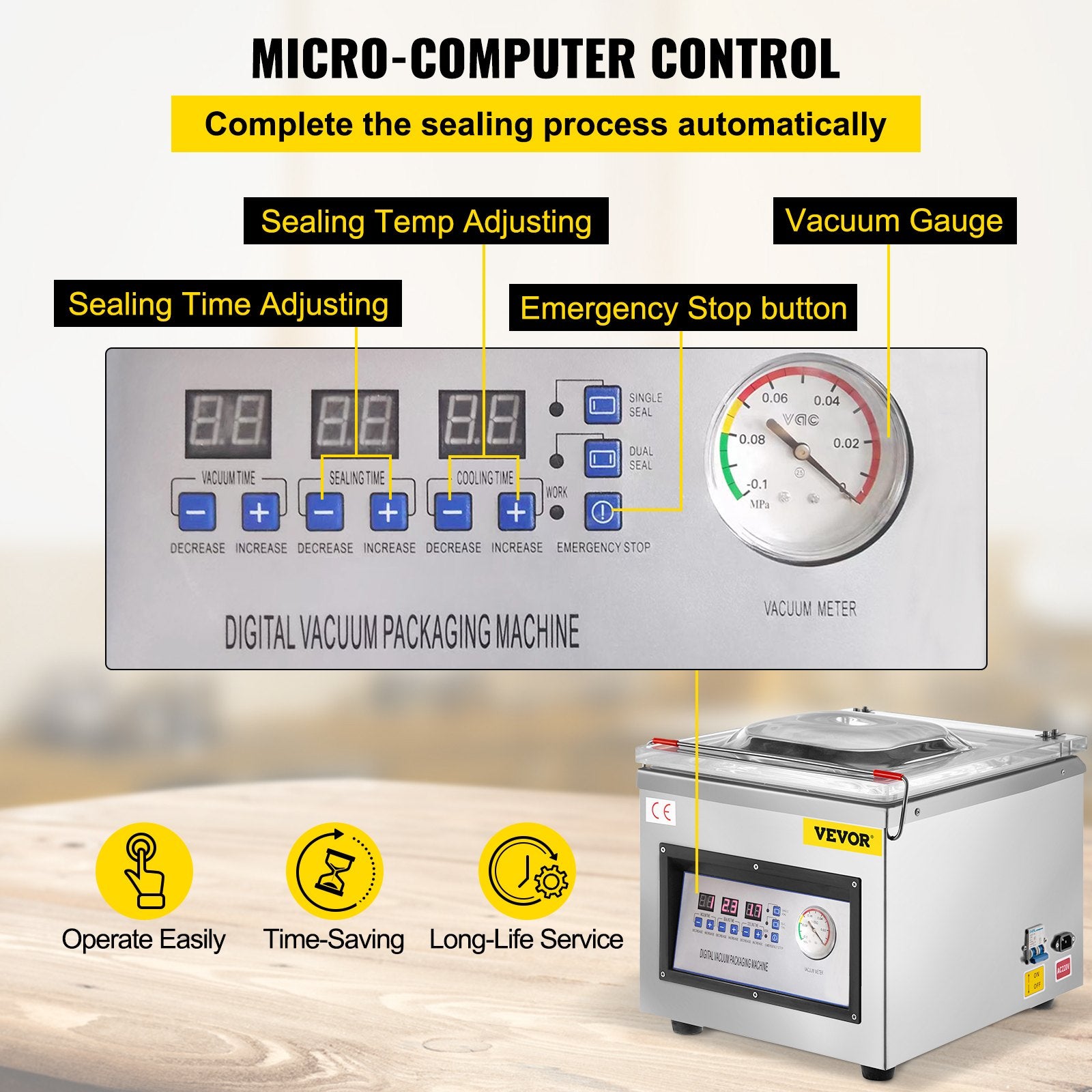 DZ-260C Digital Vacuum Sealer Food Vacuum Sealing Packing Machine 220V V952-DZ-260ZKBZJ400W01V3