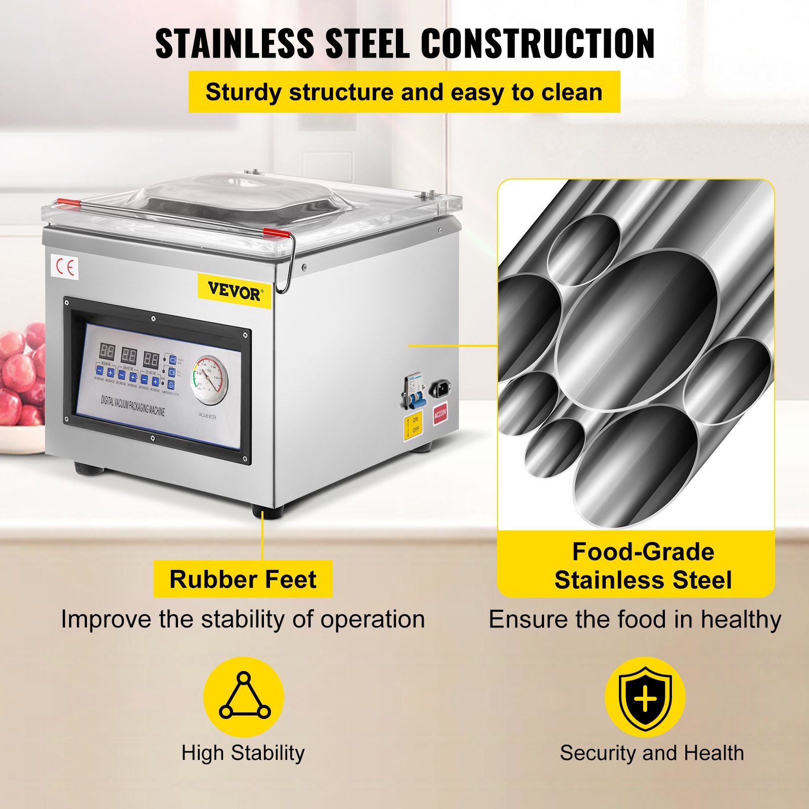 DZ-260C Digital Vacuum Sealer Food Vacuum Sealing Packing Machine 220V V952-DZ-260ZKBZJ400W01V3