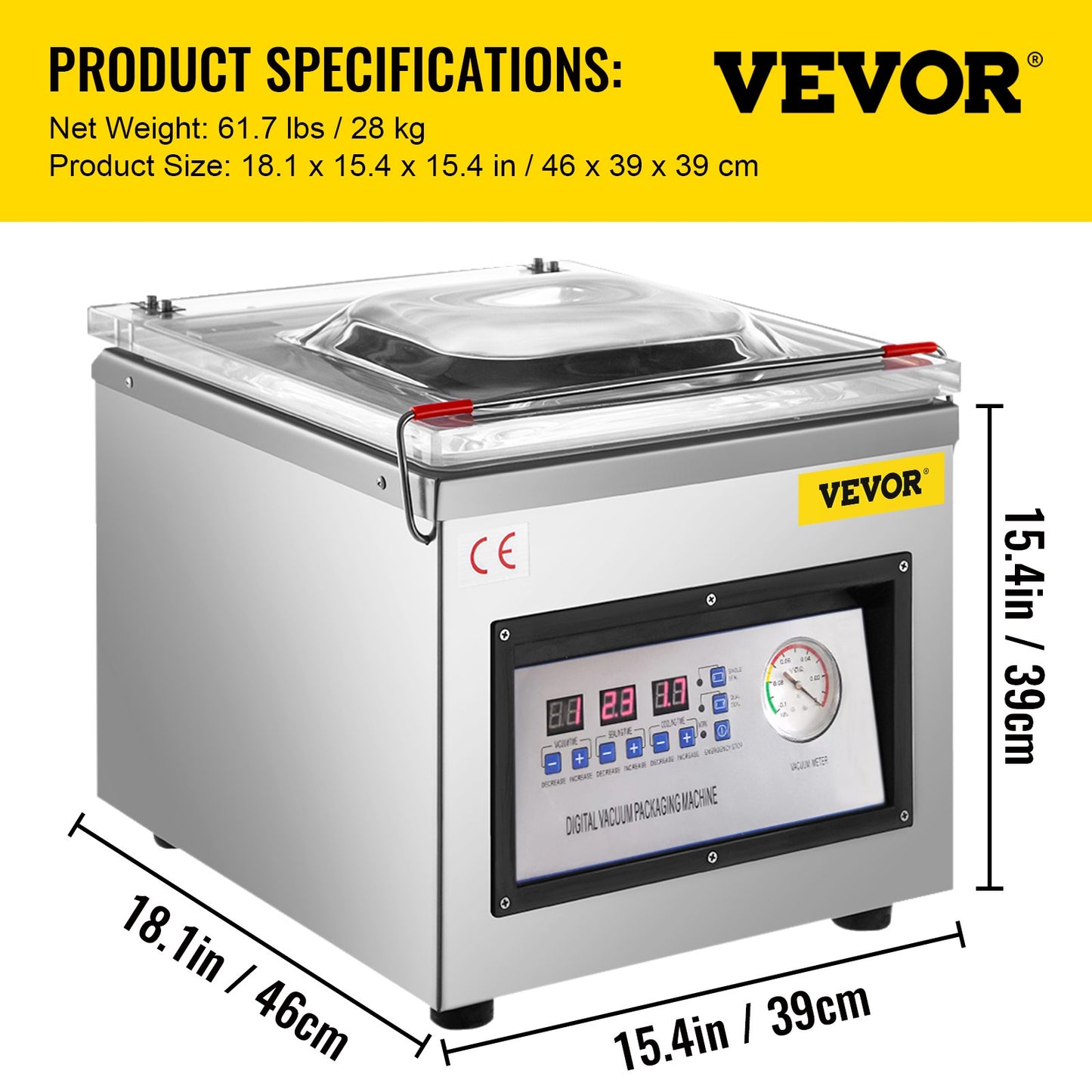 DZ-260C Digital Vacuum Sealer Food Vacuum Sealing Packing Machine 220V V952-DZ-260ZKBZJ400W01V3
