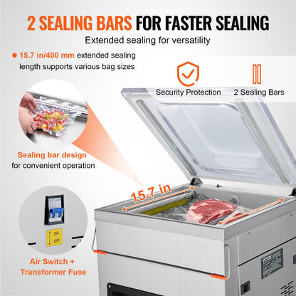 DZ-400/2E Automatic Extra Deep Vacuum Sealer Food Vacuum Sealing Packing Machine 220V V952-DZ-400-2EJS200BZJV3