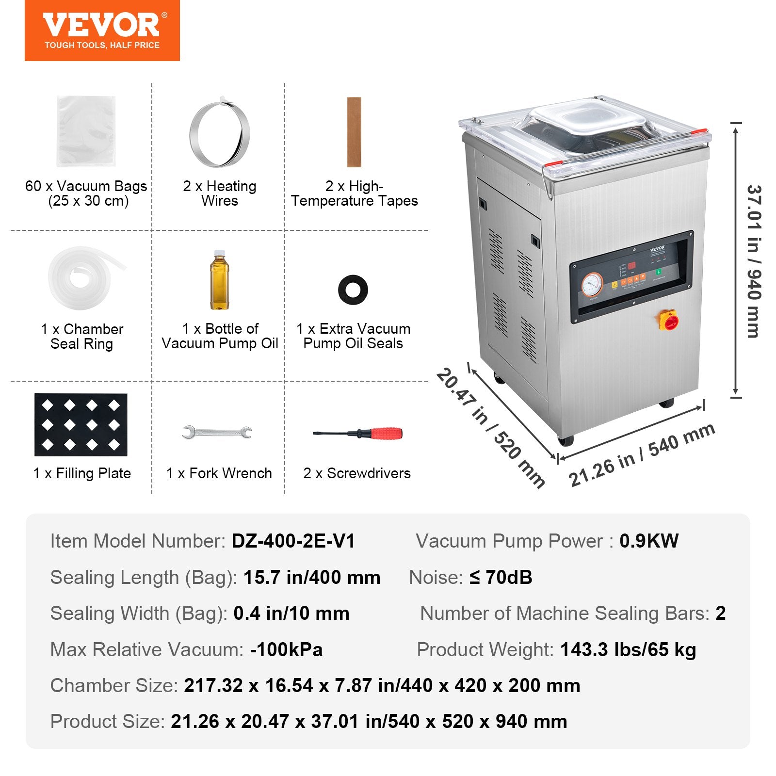 DZ-400/2E Automatic Extra Deep Vacuum Sealer Food Vacuum Sealing Packing Machine 220V V952-DZ-400-2EJS200BZJV3