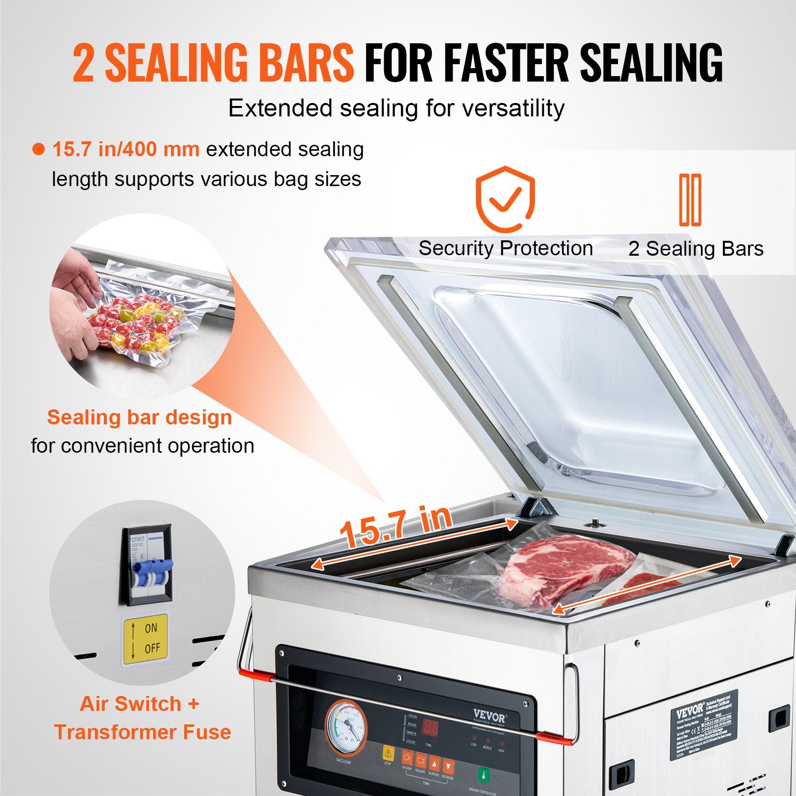 DZ-400/2F Automatic Vacuum Sealer Food Vacuum Sealing Packing Machine 220V V952-DZ-400-2FDSBZJ001V3