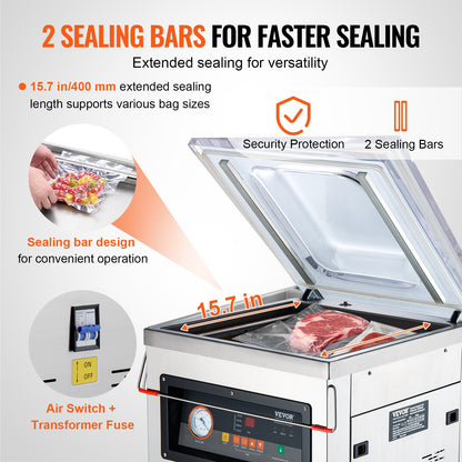 DZ-400/2F Automatic Vacuum Sealer Food Vacuum Sealing Packing Machine 220V V952-DZ-400-2FDSBZJ001V3