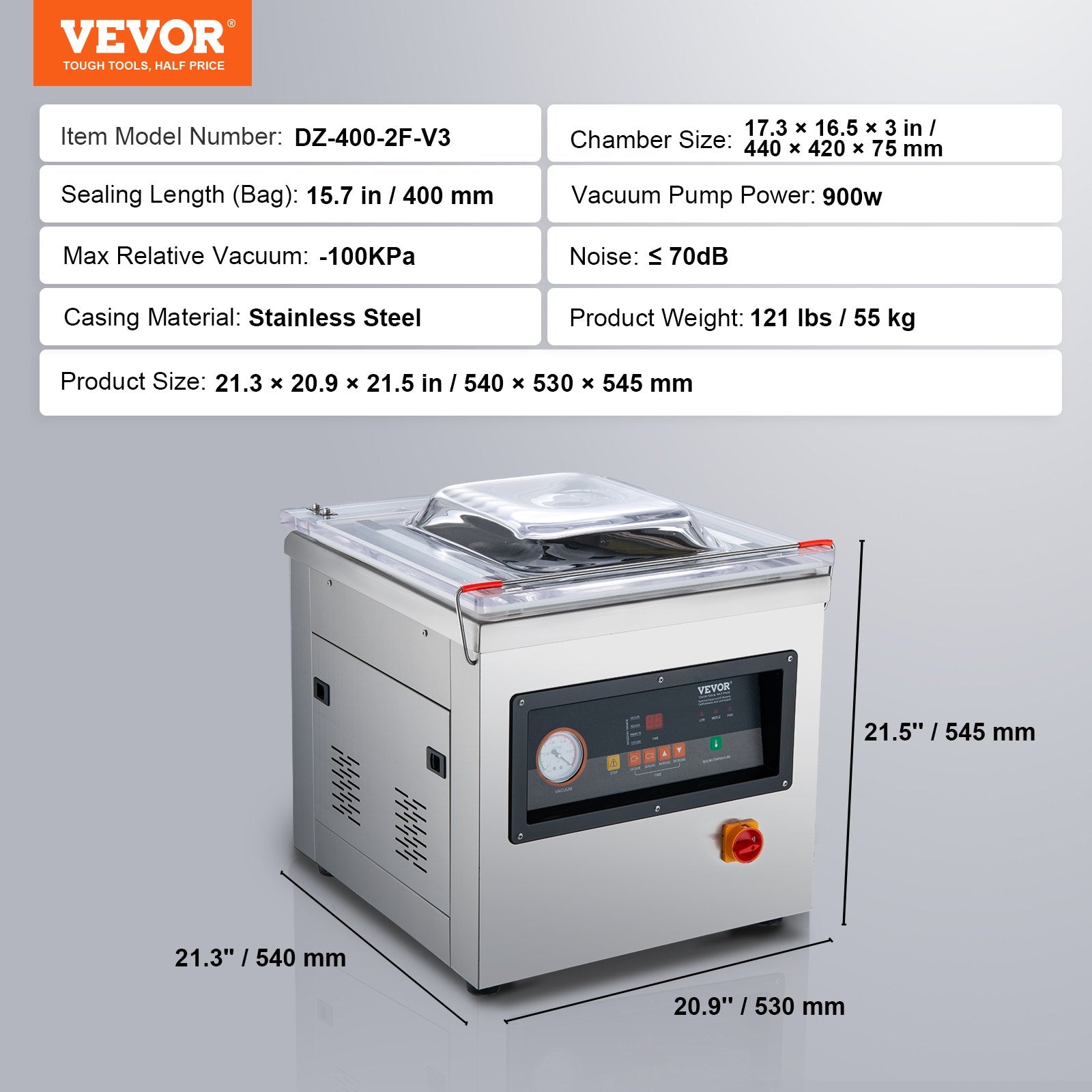 DZ-400/2F Automatic Vacuum Sealer Food Vacuum Sealing Packing Machine 220V V952-DZ-400-2FDSBZJ001V3