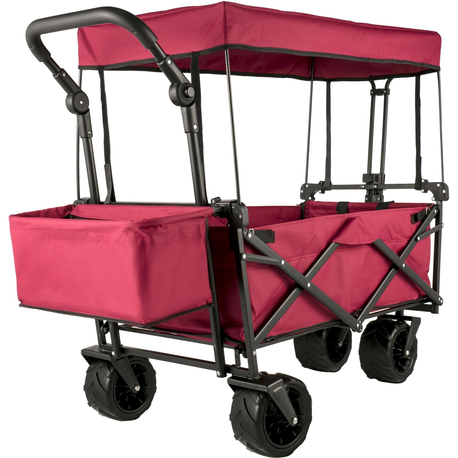 Folding Wagon Cart, Collapsible Folding Garden Cart w/ Shade Beach Utility V952-DZDPTC-RDHSKU0001V0