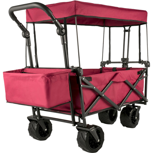 Folding Wagon Cart, Collapsible Folding Garden Cart w/ Shade Beach Utility V952-DZDPTC-RDHSKU0001V0