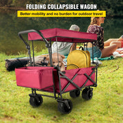 Folding Wagon Cart, Collapsible Folding Garden Cart w/ Shade Beach Utility V952-DZDPTC-RDHSKU0001V0