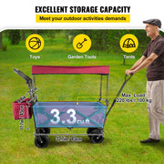 Folding Wagon Cart, Collapsible Folding Garden Cart w/ Shade Beach Utility V952-DZDPTC-RDHSKU0001V0